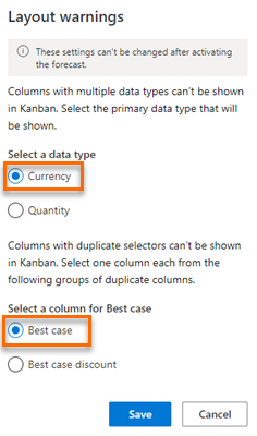 Välj primär datatyp som valuta och välj en kolumn.