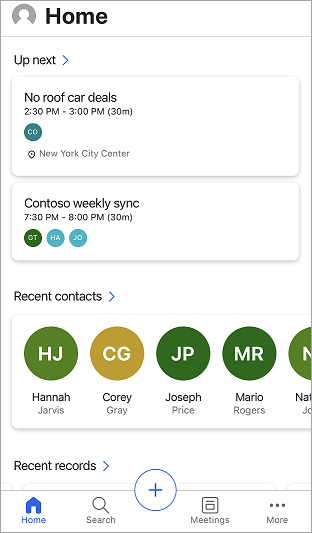 Startsidan för mobilappen Sales.