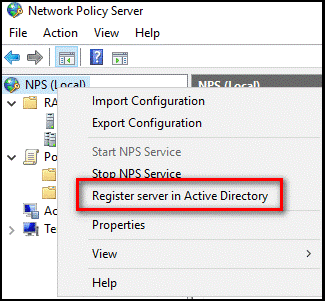 Alternativet Registrera server i Active Directory-menyn