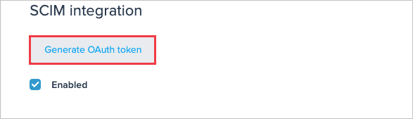 Skärmbild av S C I M-integreringssidan i 15Five-administratörskonsolen. Generera OAuth-token är markerat.