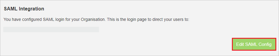 Screenshot shows the SAML Integration page with the Edit SAML Config option.
