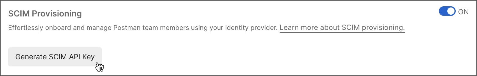 Skärmbild för att generera SCIM API-nyckeln i Postman.