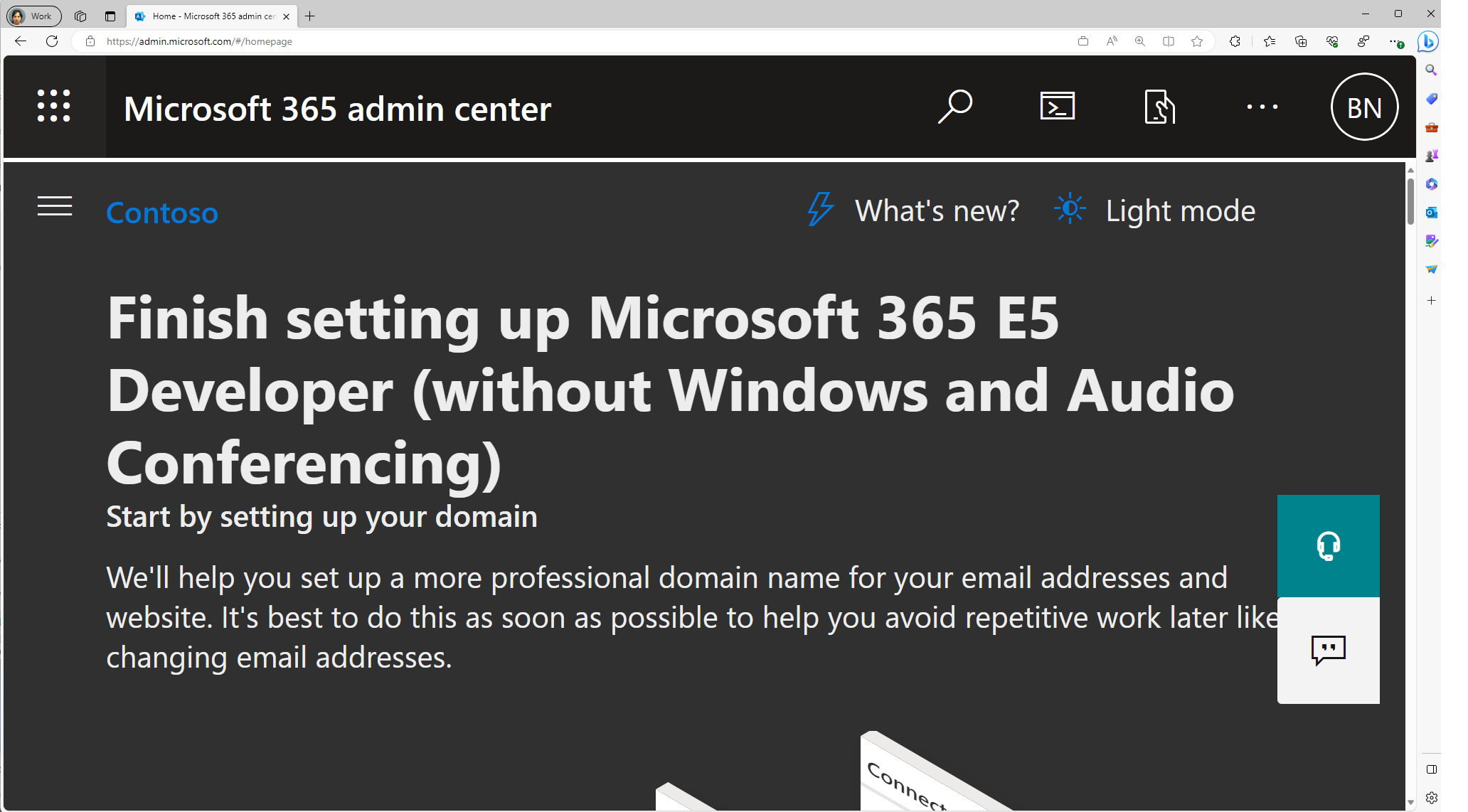 Skärmbild av landningssidan för Microsoft admin Center.