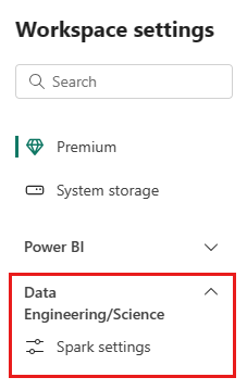 Skärmbild som visar detaljvyn För Spark-inställningar.