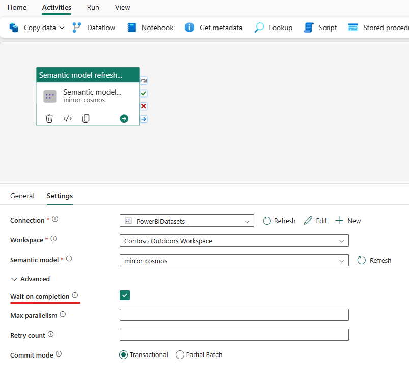 Skärmbild som visar var du kan ange ytterligare information när du har valt anslutningen för aktiviteten.