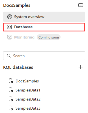 Skärmbild av ett händelsehusfönster med Bläddra bland alla databaser markerade i en röd ruta.