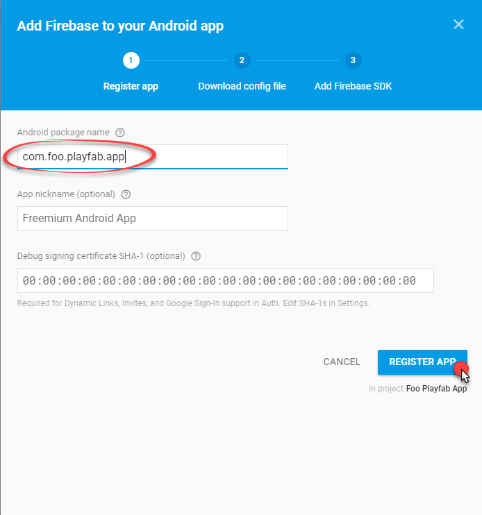 Firebase - Register Android app