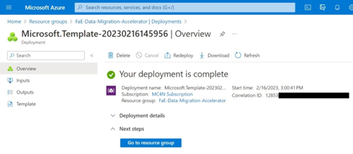 Screenshot showing the deployment complete message.