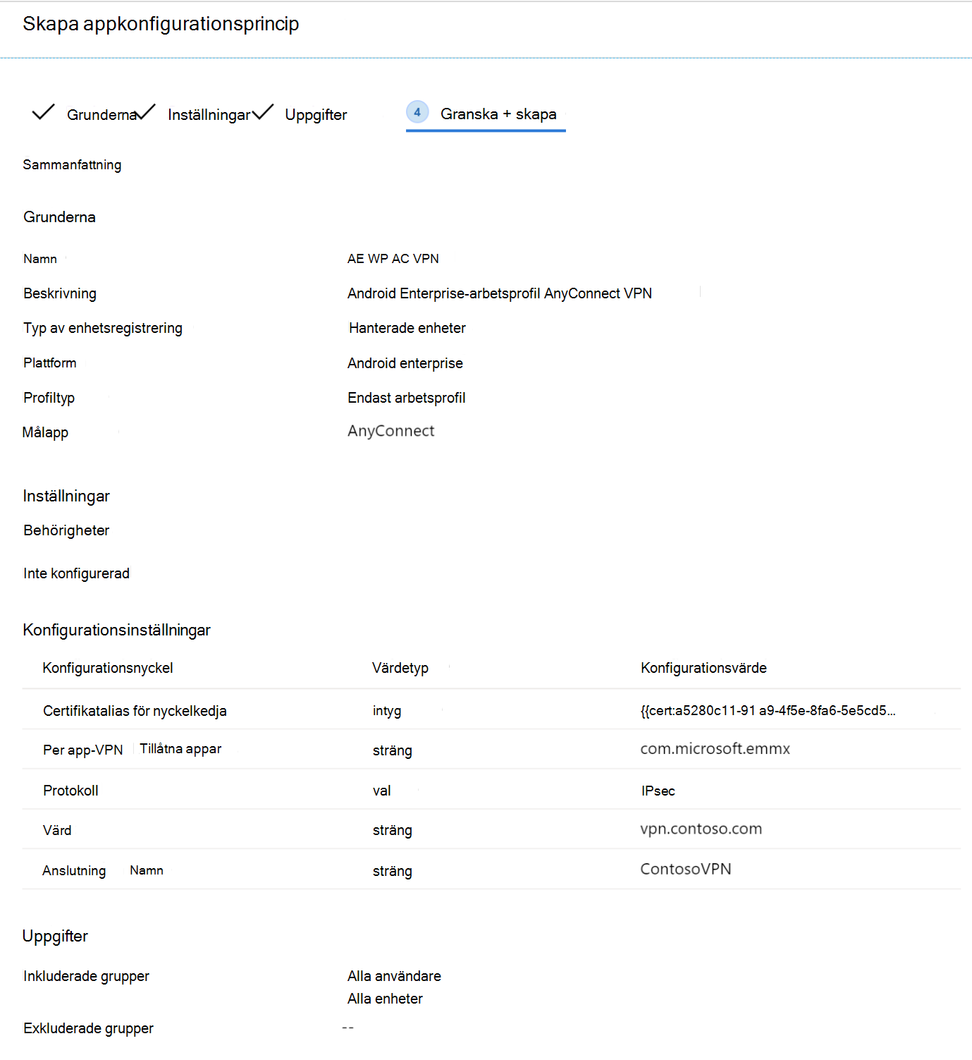 Granska appkonfigurationsprincipen med hjälp av Configuration Designer Flow i Microsoft Intune exempel.