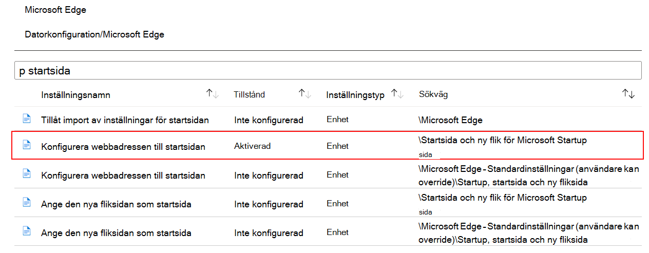 Skärmbild av När du konfigurerar en ADMX-inställning visas tillståndet aktiverat i Microsoft Intune och Intune administrationscenter.