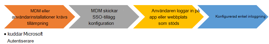 Flödesdiagram för slutanvändare när du installerar apptillägget för enkel inloggning på iOS/iPadOS-enheter.