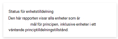 Skärmbild som visar statusrapporten för enhetstilldelning i Administrationscenter för Microsoft Intune och Intune.