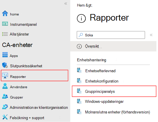 Skärmbild som visar hur du granskar rapporten och utdata för importerade grupprincipobjekt med hjälp av grupprincip analys i Microsoft Intune och Intune administrationscenter.