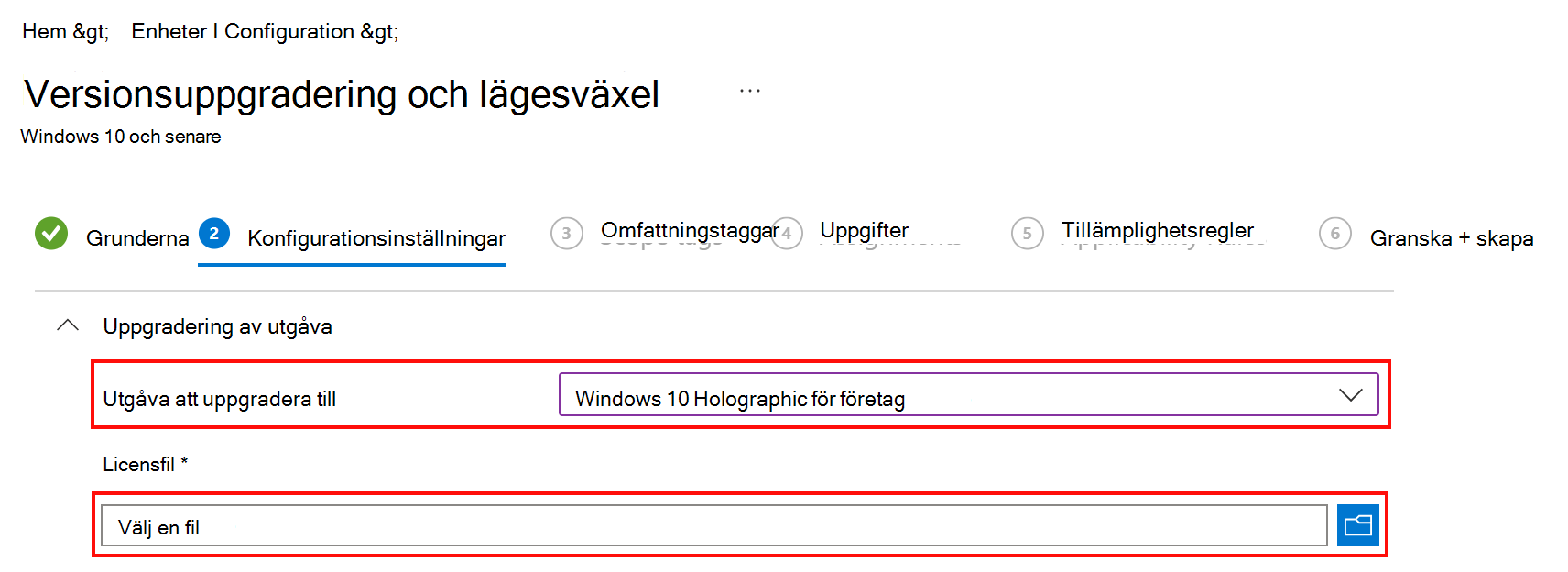 I Intune anger du det XML-filnamn som innehåller licensinformationen för Holographic for Business.