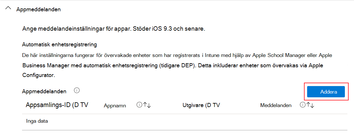 Lägg till appmeddelande i konfigurationsprofilen för iOS/iPadOS-enhetsfunktioner i Microsoft Intune