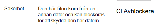 Skärmbild som visar hur du avblockera DLL:er.