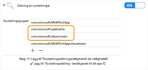 Intune App SDK iOS: delning av nyckelringar