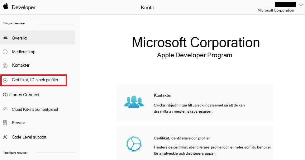 Apple Developer-portalen – Certifikat, ID &-profiler