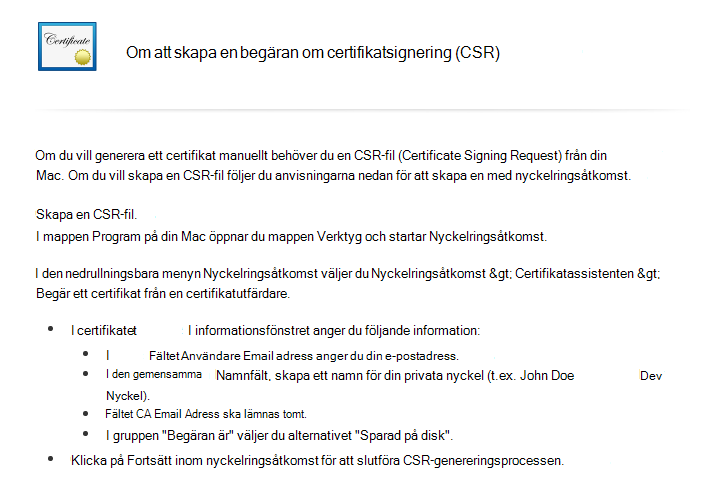 Läs anvisningarna för att skapa en CSR