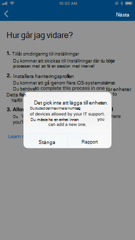 Exempelbild av meddelande om enhetsgräns som lyder: 