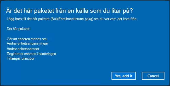 Skärmbild av projektmappen, ange namn och beskrivning i appen Windows Configuration Designer