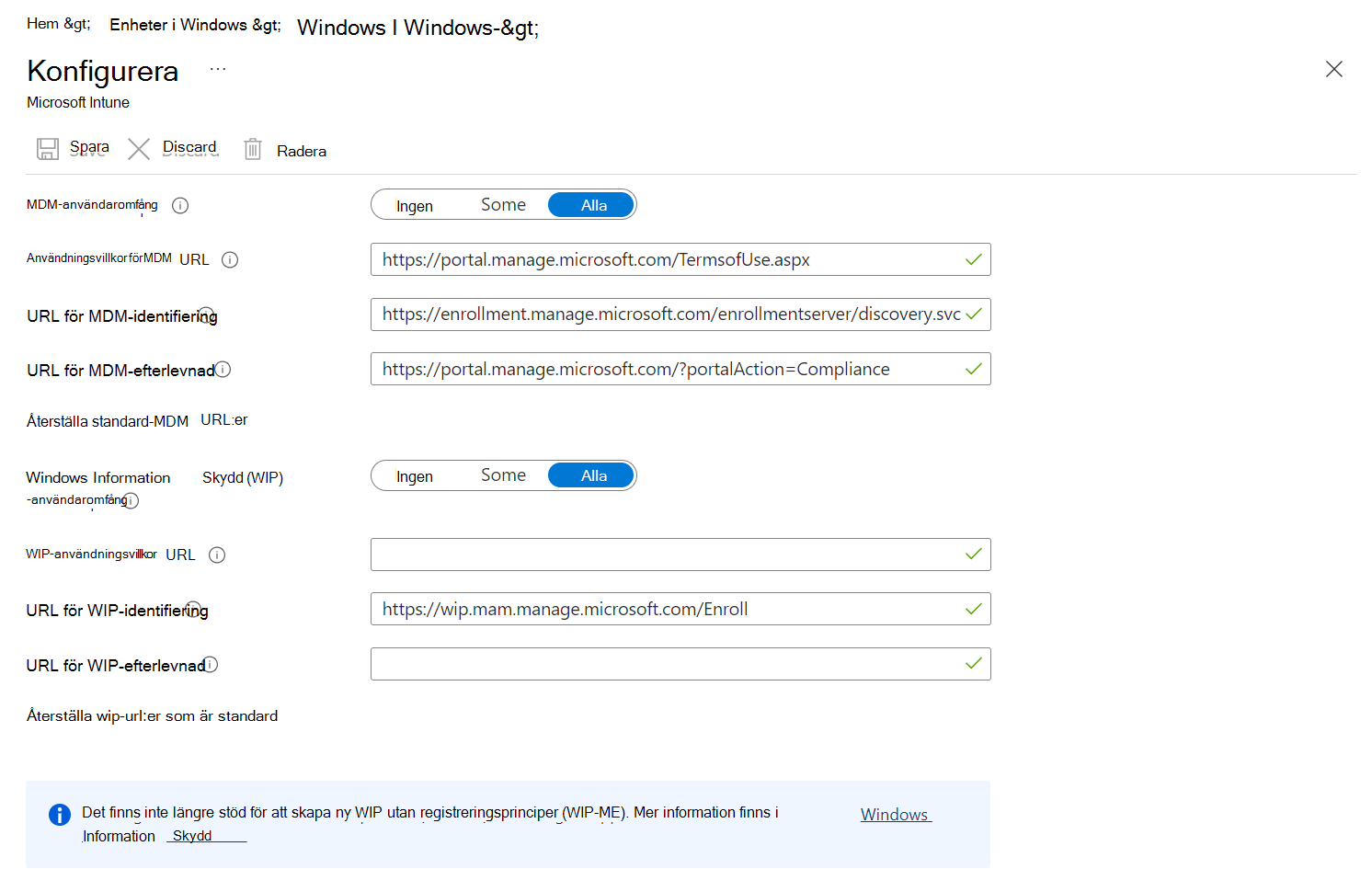 Skärmbild som visar Microsoft Entra MDM-användaromfång.