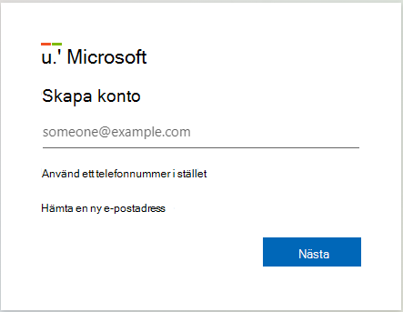 Skärmbild av registreringssidan för Microsoft Intune utvärderingskonto.