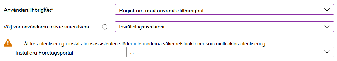 I Intune administrationscenter och Microsoft Intune registrerar du iOS/iPadOS-enheter med Hjälp av Apple Configurator. Välj Registrera med användartillhörighet, använd installationsassistenten för autentisering och installera appen Företagsportal.