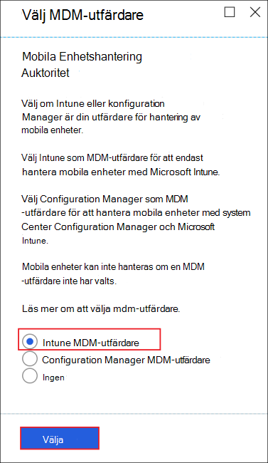 Bild av bladet Välj utfärdare av mobilenhetshantering