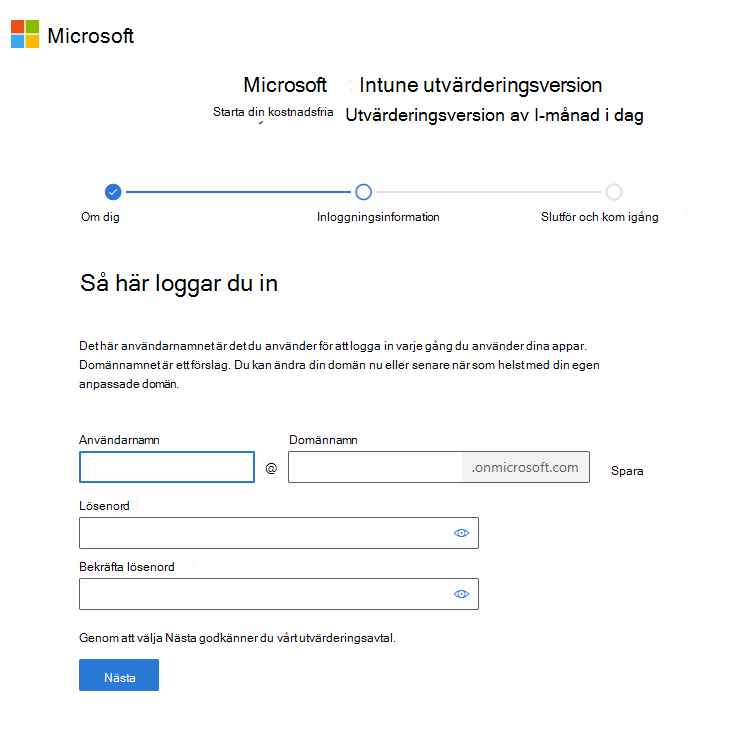 Skärmbild av Microsoft Intune konfigurera kontosida – Logga in