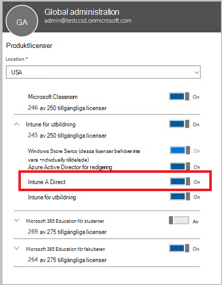 Skärmbild av konfiguration av produktlicens