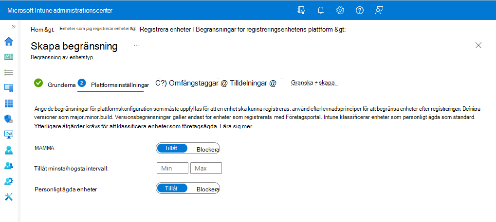 Sidan begränsningar för plattformskonfiguration.