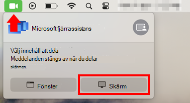 En skärmbild av dialogrutan för skärmdelning i macOS för att tillåta skärmdelning för Microsoft fjärrassistans