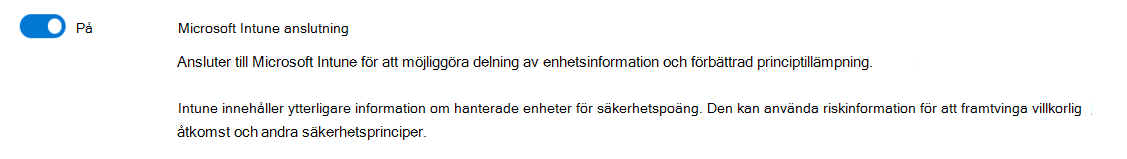 Skärmbild av inställningen för Microsoft Intune-anslutning.
