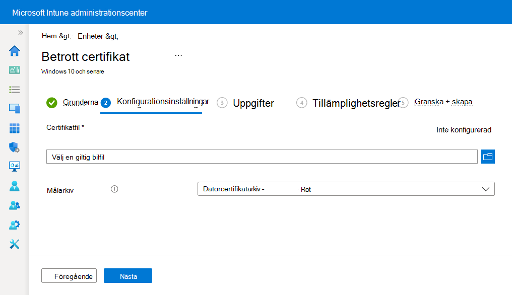 Skapa en profil och ladda upp ett betrott certifikat