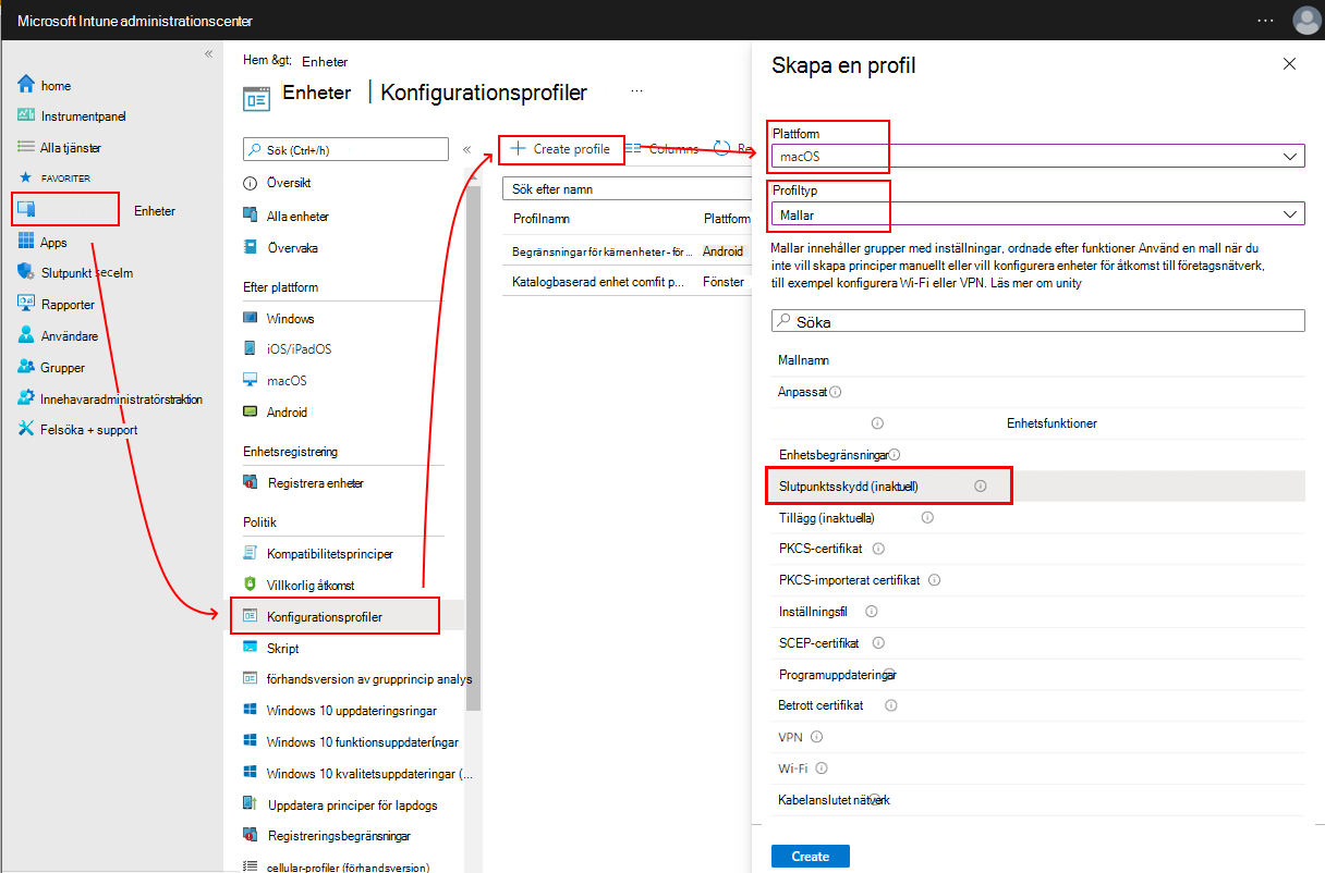 Skärmbild som visar Endpoint Protection-profilen.