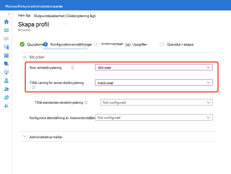 Två BitLocker-inställningar som krävs för att aktivera tyst kryptering.
