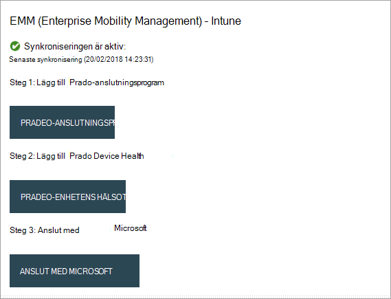 Skärmbild av fönstret Pradeo EMM Intune