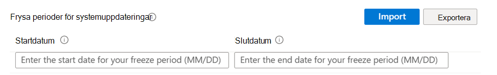 Skärmbild som visar startdatumet för frysningsperioden och slutdatumet för Android Enterprise-enheter i Microsoft Intune administrationscenter.