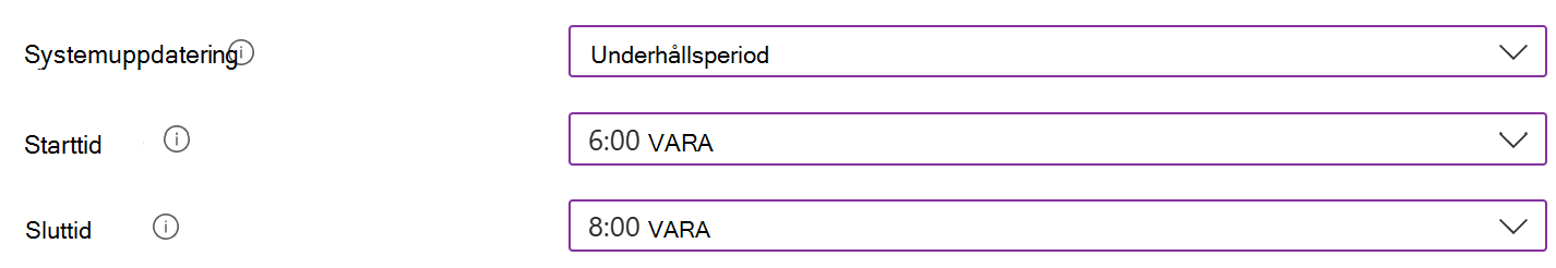 Skärmbild som visar systemuppdateringsinställningen med en underhållsperiod för Android Enterprise-enheter i Microsoft Intune administrationscenter.