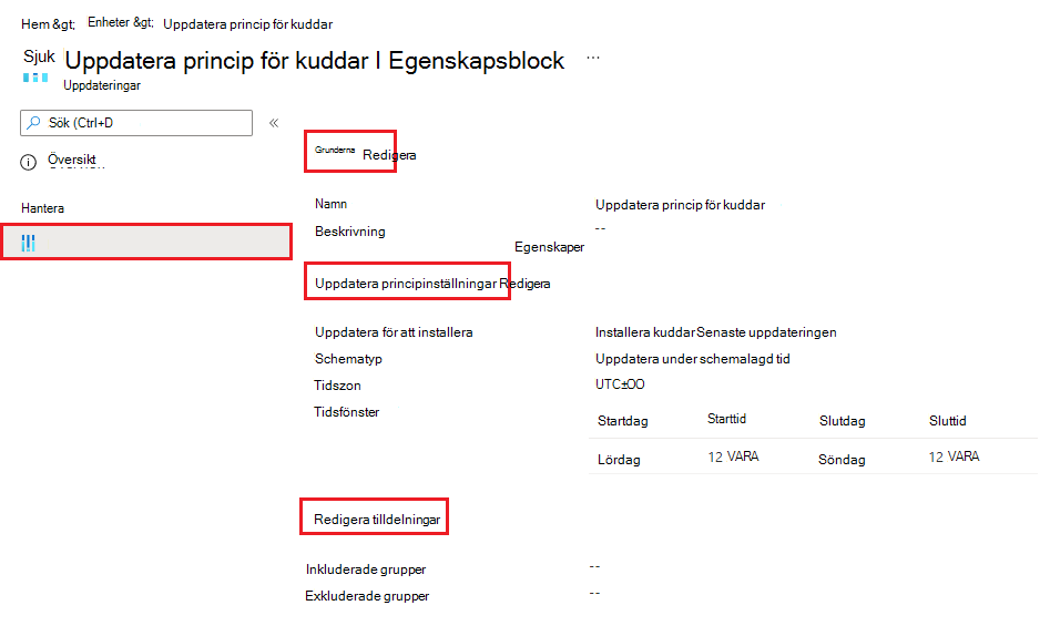 Skärmbild som visar hur du redigerar en befintlig programuppdateringsprincip för iOS/iPadOS i Microsoft Intune.