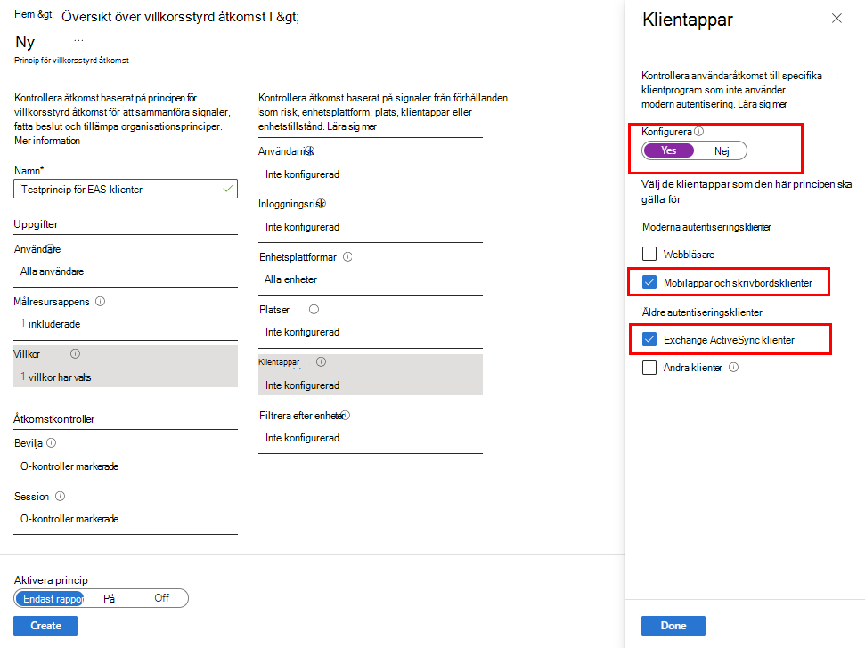 Konfigurera klientappar för kategorin Villkor.