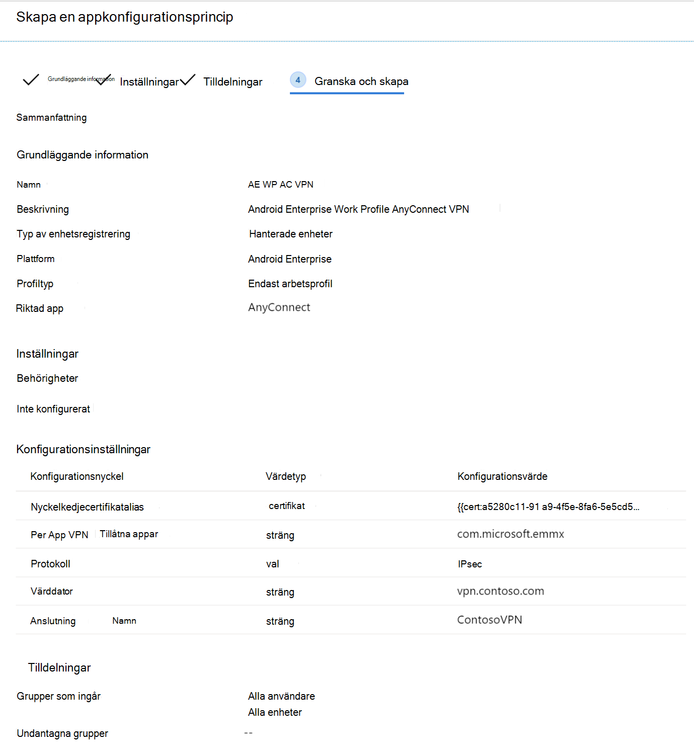 Granska appkonfigurationsprincipen med hjälp av Configuration Designer Flow i Microsoft Intune exempel.