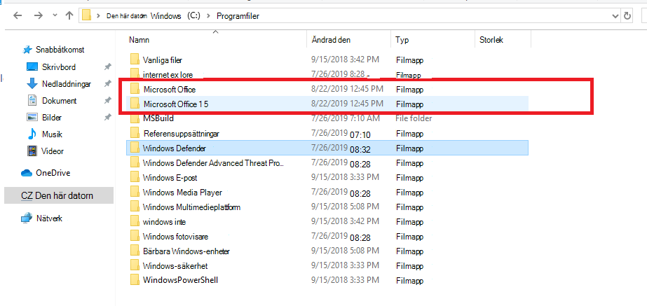 Office-installationspaket i Program Files-katalogen