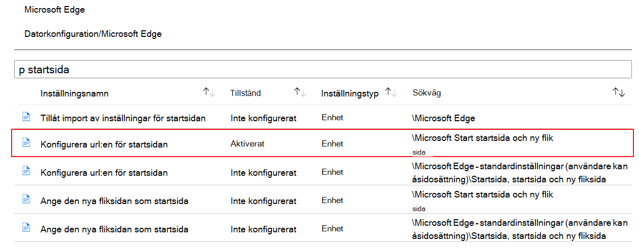 Skärmbild av När du konfigurerar en ADMX-inställning visas tillståndet aktiverat i Microsoft Intune och Intune administrationscenter.