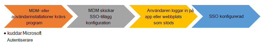 Flödesdiagram för slutanvändare när du installerar apptillägget för enkel inloggning på iOS/iPadOS-enheter.