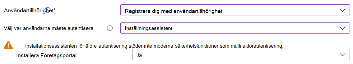 I Intune administrationscenter och Microsoft Intune registrerar du iOS/iPadOS-enheter med Hjälp av Apple Configurator. Välj Registrera med användartillhörighet, använd installationsassistenten för autentisering och installera appen Företagsportal.