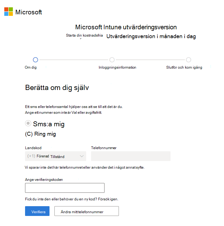 Skärmbild av sidan Microsoft Intune konfigurera konto – Verifiera kod