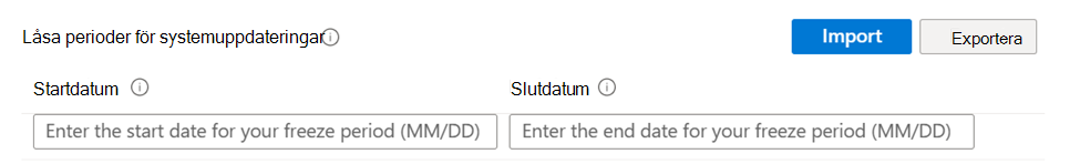 Skärmbild som visar startdatumet för frysningsperioden och slutdatumet för Android Enterprise-enheter i Microsoft Intune administrationscenter.