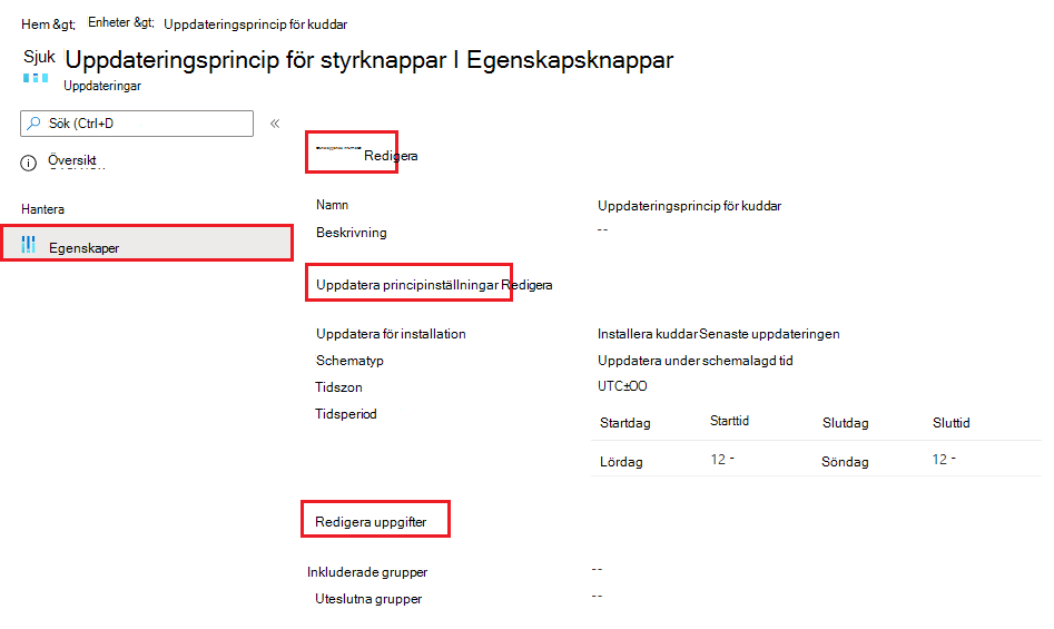 Skärmbild som visar hur du redigerar en befintlig programuppdateringsprincip för iOS/iPadOS i Microsoft Intune.